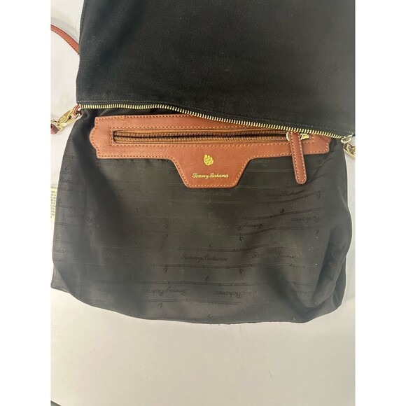 Tommy Bahama Black Linen Crossbody Bag Beige Outer Pocket Shoulder Bag Purse EUC - Picture 9 of 14